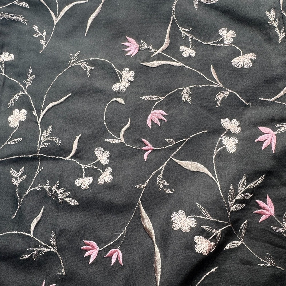 Burns Embroidered Black Silk Ankle Pants Womens 8 Pink Floral Botanical Luxury - Picture 10 of 12